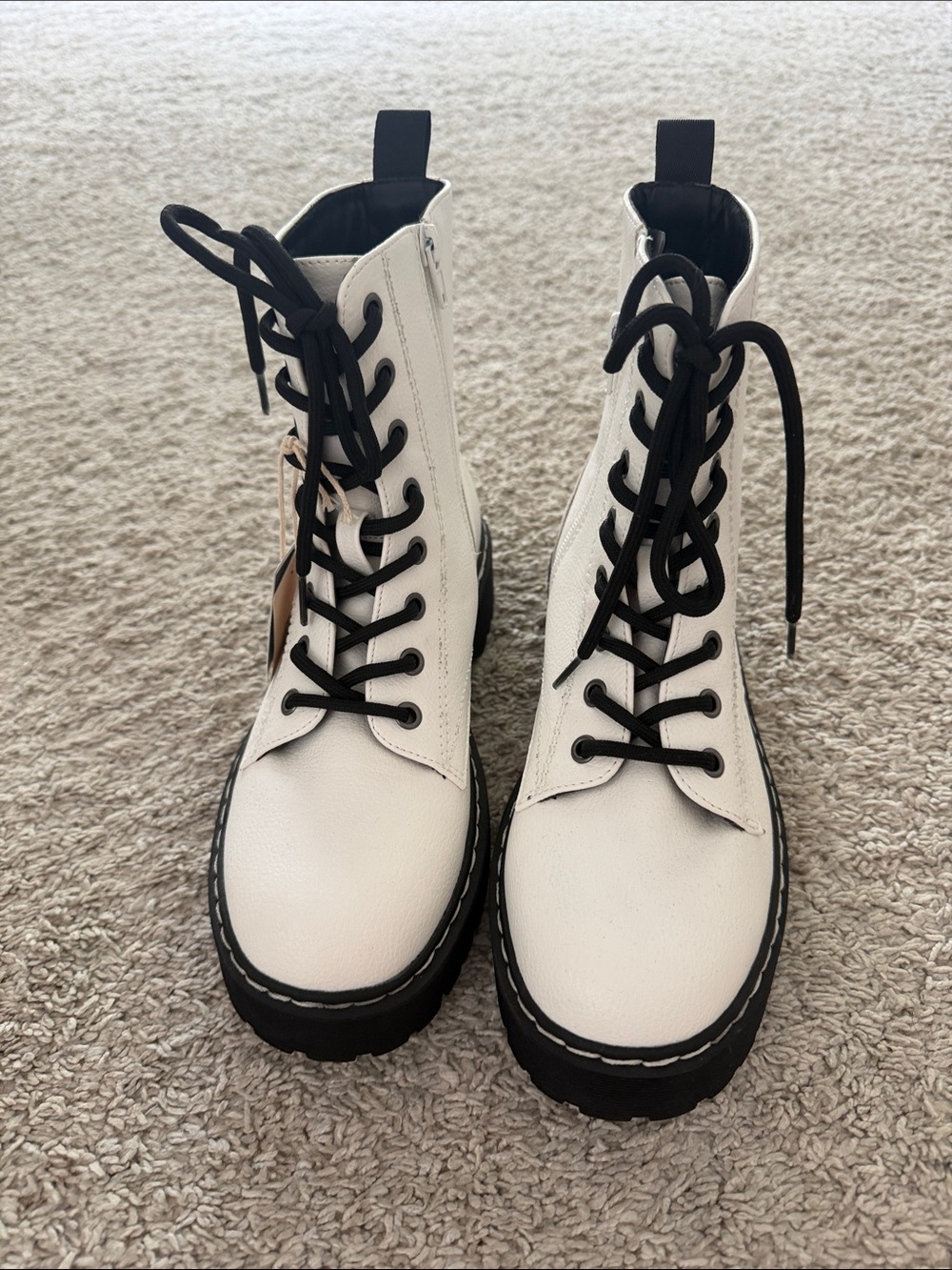 Women's White Lace-Up Combat Boots with Black Laces